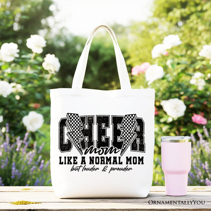 Cheer Mom Lightning Canvas Tote Bag, Cheerleader Retro Gift Shopper for Proud Sports Mothers Tote Bag OrnamentallyYou White