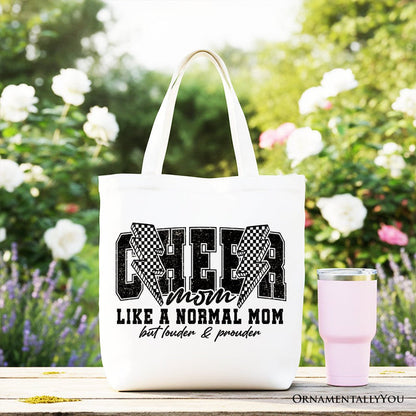 Cheer Mom Lightning Canvas Tote Bag, Cheerleader Retro Gift Shopper for Proud Sports Mothers Tote Bag OrnamentallyYou White