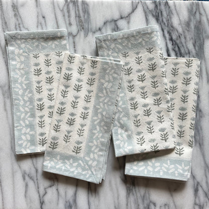 Claire Serene Block-Printed Cotton Dinner Napkins - Set of 4 — pattern and display detail