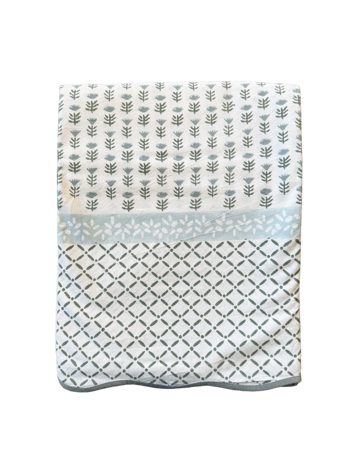 Claire Serene Block-Printed Cotton Tablecloth — overall product view
