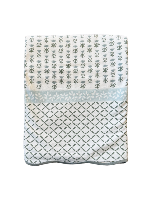 Claire Serene Block-Printed Cotton Tablecloth — overall product view