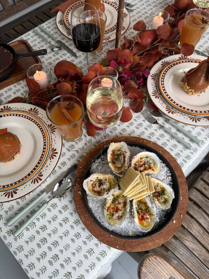 Claire Serene Block-Printed Cotton Tablecloth — pattern and display detail