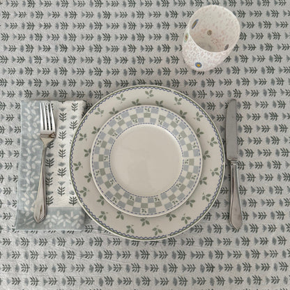 Claire Serene Block-Printed Cotton Tablecloth — pattern and display detail