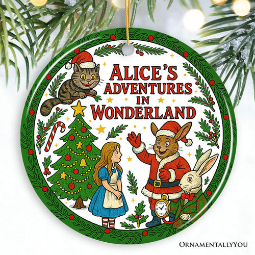 Classic Alice's Adventure in Wonderland Ornament, Whimsical Christmas Decoration and Gift Ceramic Ornament OrnamentallyYou