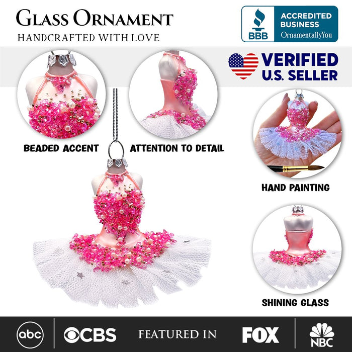 Classic Ballerina Dress Handcrafted Glass Ornament, Ballet Dancer Gift Glass Ornament OrnamentallyYou