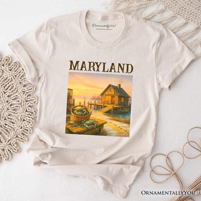 Coastal Maryland State Crabbing T-Shirt, Chesapeake Bay Fishing Heritage Tee and Travel Souvenir T-Shirts OrnamentallyYou Natural XS