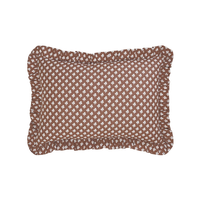 Constance Chocolate Ruffled Lumbar Pillow by Trudie — 14″ × 20″
