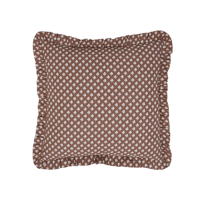 Constance Chocolate Ruffled Throw Pillow by Trudie — 20″ × 20″