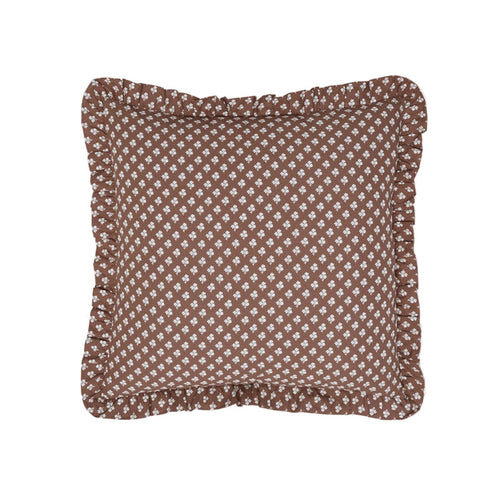 Constance Chocolate Ruffled Throw Pillow by Trudie — 20″ × 20″