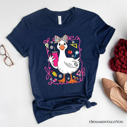 Coquette Teacher Goose T-Shirt, Funny Classroom Tee for Educators T-Shirts OrnamentallyYou Navy XS
