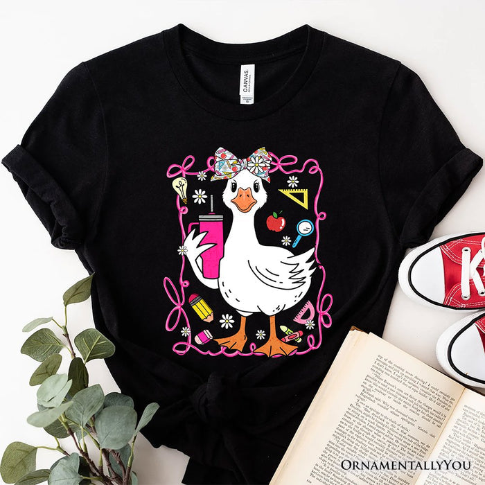 Coquette Teacher Goose T-Shirt, Funny Classroom Tee for Educators T-Shirts OrnamentallyYou Black XS