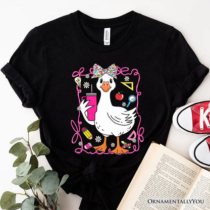 Coquette Teacher Goose T-Shirt, Funny Classroom Tee for Educators T-Shirts OrnamentallyYou Black XS