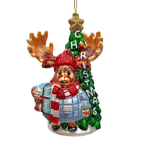 Cozy and Cute Sweater Moose Glass Christmas Ornament, Farmhouse Elk Tree Decoration Glass Ornament OrnamentallyYou