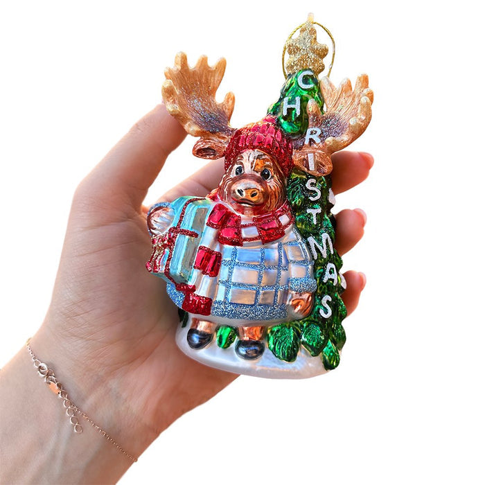 Cozy and Cute Sweater Moose Glass Christmas Ornament, Farmhouse Elk Tree Decoration Glass Ornament OrnamentallyYou