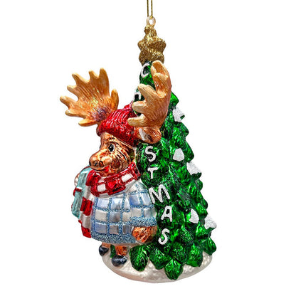 Cozy and Cute Sweater Moose Glass Christmas Ornament, Farmhouse Elk Tree Decoration Glass Ornament OrnamentallyYou