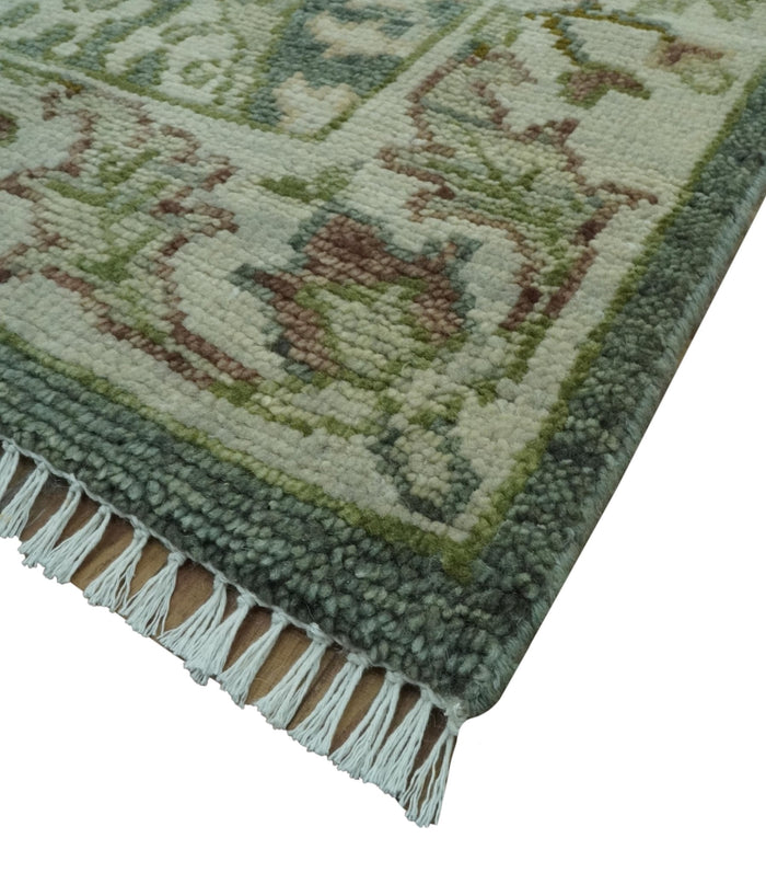 Custom Made Gray, Silver and Green Hand Knotted Traditional Large Design wool area rug