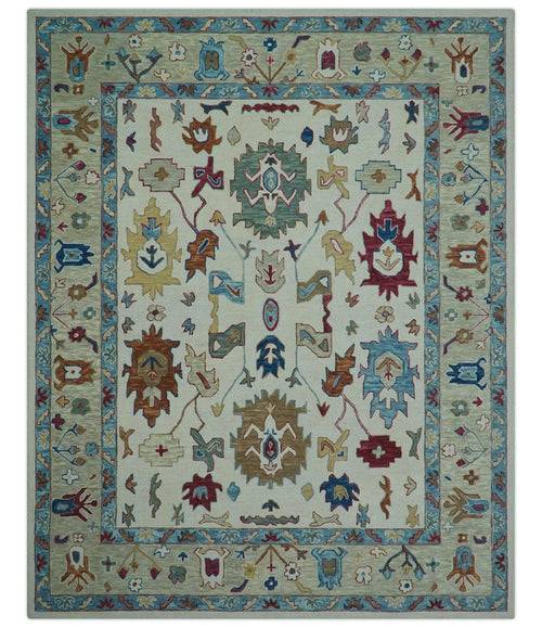 Custom Made Traditional Oushak Blue And Beige Hand Tufted Wool Rug