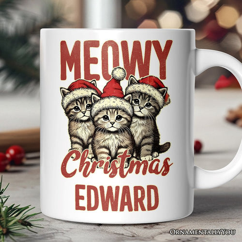 Cute Meowy Christmas Personalized Mug, Baby Cat Lover Gift with Custom Name Personalized Ceramic Mug OrnamentallyYou 12oz Mug Customized