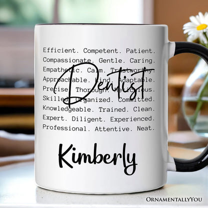 Dentist Definition Personalized Mug, Dental Appreciation Words Gift with Custom Name Personalized Ceramic Mug OrnamentallyYou Black Handle Customized