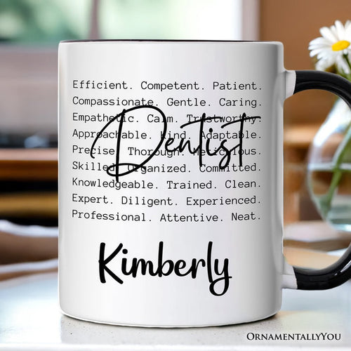 Dentist Definition Personalized Mug, Dental Appreciation Words Gift with Custom Name Personalized Ceramic Mug OrnamentallyYou Black Handle Customized