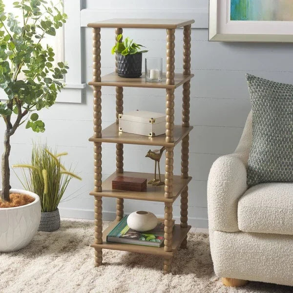 Dilyn Wood 5-Tier Shelving Unit in Desert Brown - The Mayfair Hall