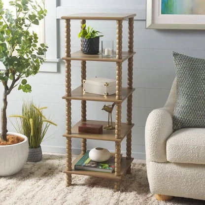 Dilyn Wood 5-Tier Shelving Unit in Desert Brown - The Mayfair Hall
