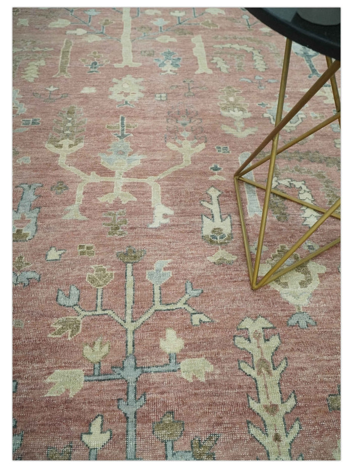 Distress Finished Tree of Life Hand Knotted Rust and Blue Custom Made Wool Rug