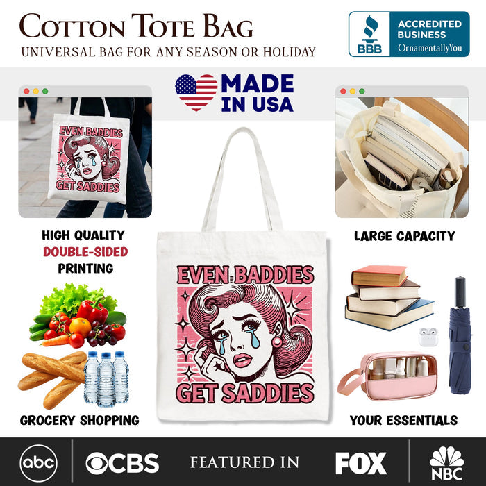 Even Baddies Get Saddies Tote Bag, Retro Crying Girl Pop Art for Stylish and Emotional Women Tote Bag OrnamentallyYou