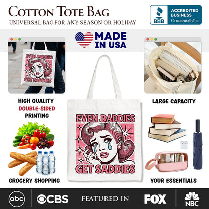 Even Baddies Get Saddies Tote Bag, Retro Crying Girl Pop Art for Stylish and Emotional Women Tote Bag OrnamentallyYou
