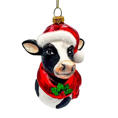 Festive Cow in Wreath Blown Glass Christmas Ornament, Farmhouse Theme Tree Decoration Glass Ornament OrnamentallyYou