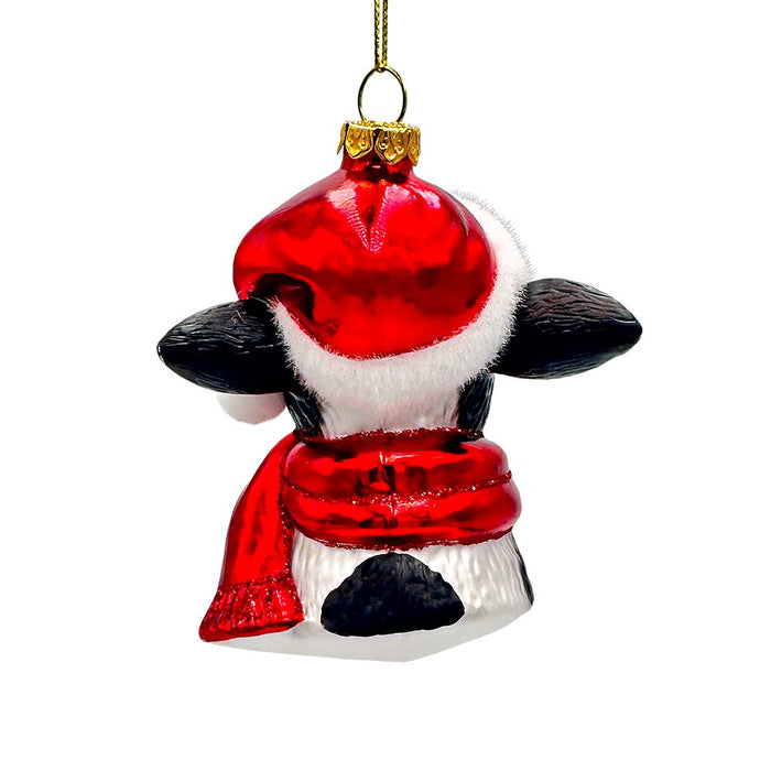 Festive Cow in Wreath Blown Glass Christmas Ornament, Farmhouse Theme Tree Decoration Glass Ornament OrnamentallyYou