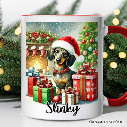 Festive Dachshund Delight Personalized Mug, Joyful Christmas Gift with Custom Name Personalized Ceramic Mug OrnamentallyYou White - Green Customized
