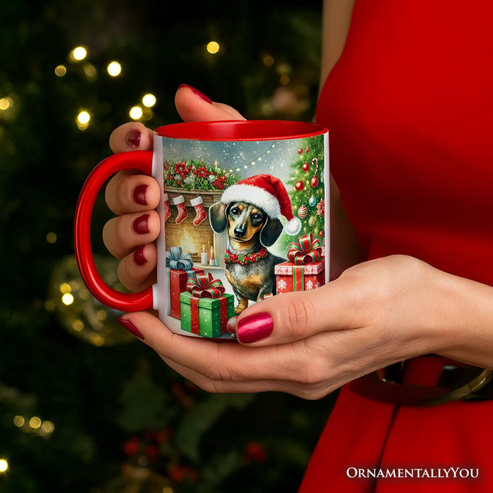 Festive Dachshund Delight Personalized Mug, Joyful Christmas Gift with Custom Name Personalized Ceramic Mug OrnamentallyYou