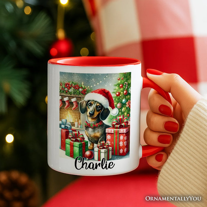 Festive Dachshund Delight Personalized Mug, Joyful Christmas Gift with Custom Name Personalized Ceramic Mug OrnamentallyYou