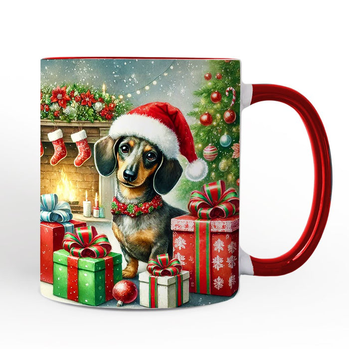 Festive Dachshund Delight Personalized Mug, Joyful Christmas Gift with Custom Name Personalized Ceramic Mug OrnamentallyYou White - Green Non-Custom
