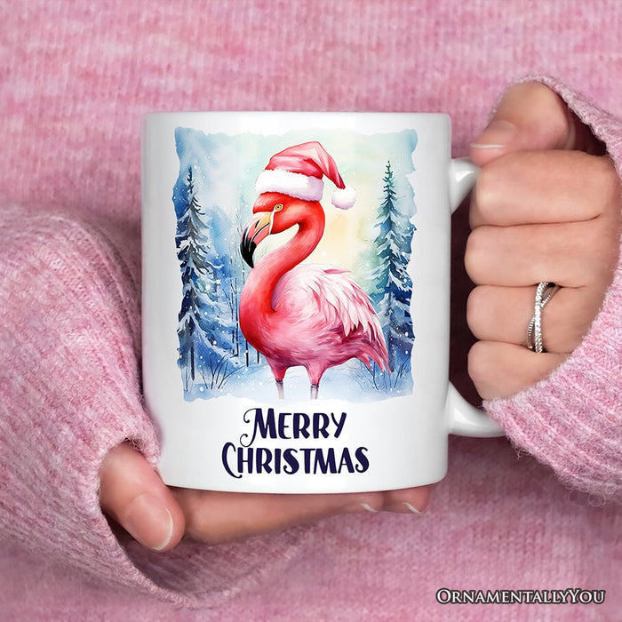 Flamingo with Santa Hat Personalized Mug, Winter Forest Christmas Gift With Custom Name and Date Personalized Ceramic Mug OrnamentallyYou 12oz Mug Non-Custom