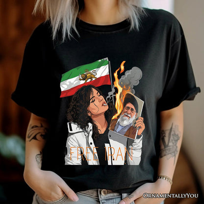 Free Iran Protest T-Shirt, Lion and Sun Flag Persian Freedom Activist Tee OrnamentallyYou