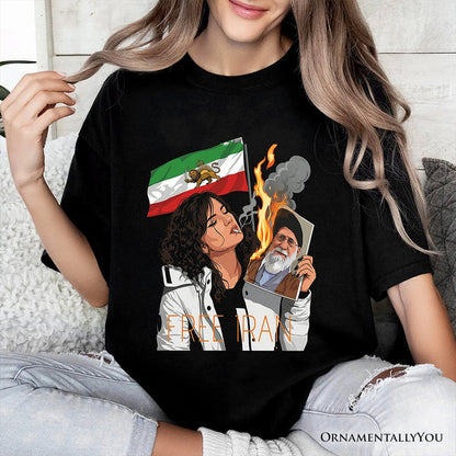 Free Iran Protest T-Shirt, Lion and Sun Flag Persian Freedom Activist Tee OrnamentallyYou