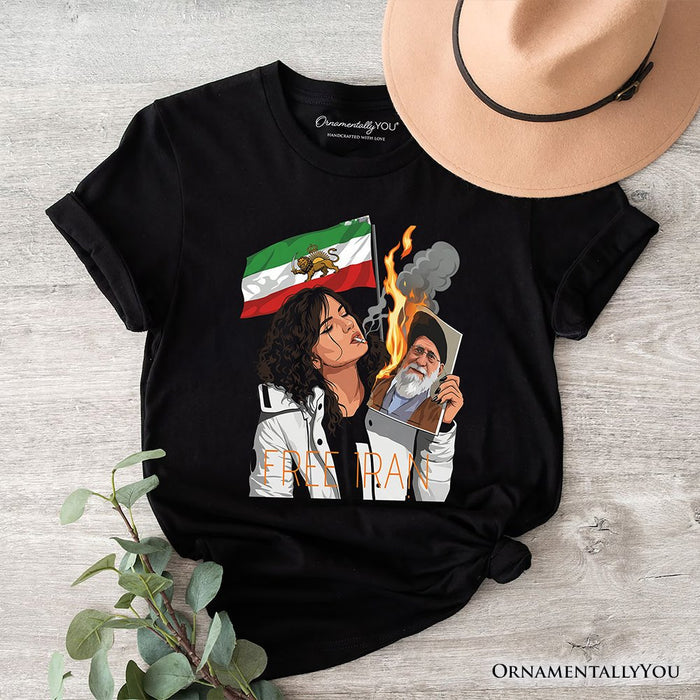 Free Iran Protest T-Shirt, Lion and Sun Flag Persian Freedom Activist Tee OrnamentallyYou Black XS