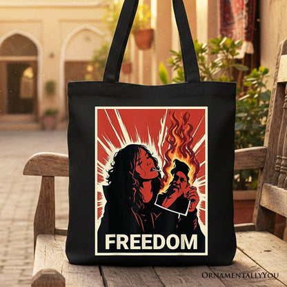 Freedom Free Iran Protest Canvas Tote Bag, Persian Revolution Activist Gift Shopper OrnamentallyYou Black