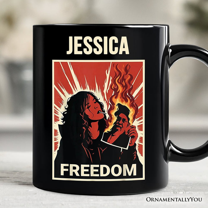 Freedom Free Iran Protest Personalized Mug, Persian Revolution Activist Gift with Custom Name OrnamentallyYou Black Customized