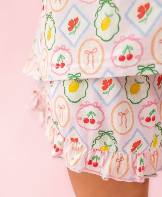 Fruit Cocktail Ruffle Women's Pajama Shorts Set