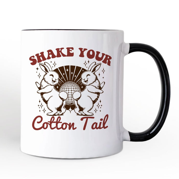 Funny Disco Easter Bunny Personalized Mug, Shake Your Cotton Tail Retro Gift with Custom Name Personalized Ceramic Mug OrnamentallyYou Black Handle Non-Custom