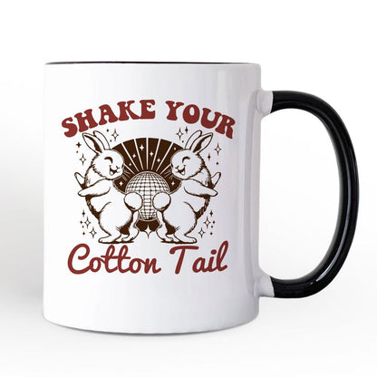Funny Disco Easter Bunny Personalized Mug, Shake Your Cotton Tail Retro Gift with Custom Name Personalized Ceramic Mug OrnamentallyYou Black Handle Non-Custom