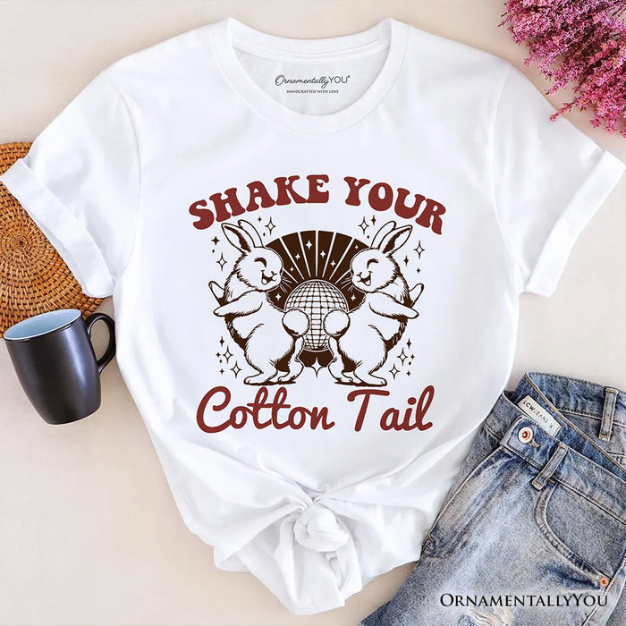 Funny Disco Easter Bunny T-Shirt, Shake Your Cotton Tail Retro Tee T-Shirts OrnamentallyYou White XS