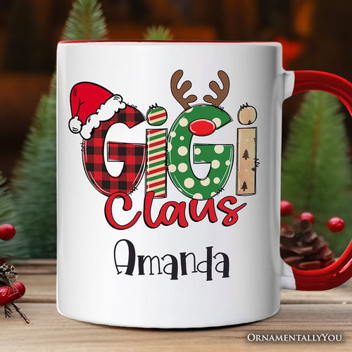 Gigi Claus Retro Christmas Personalized Mug, Matching Family Holiday Gift with Custom Name Personalized Ceramic Mug OrnamentallyYou White - Black Customized