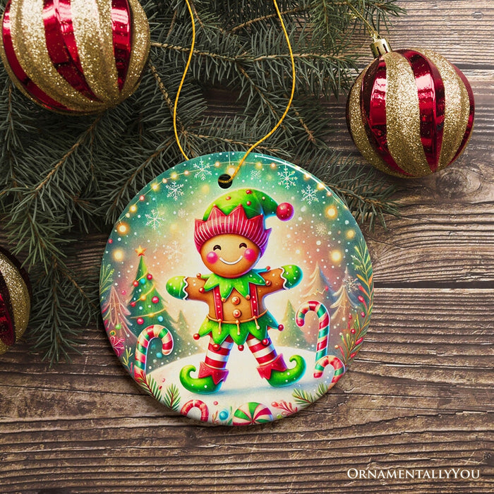 Gingerbread Man as a Christmas Elf Ornament, Magical Holiday Gift and Tree Decor Ceramic Ornament OrnamentallyYou