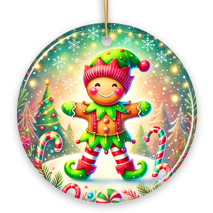 Gingerbread Man as a Christmas Elf Ornament, Magical Holiday Gift and Tree Decor Ceramic Ornament OrnamentallyYou