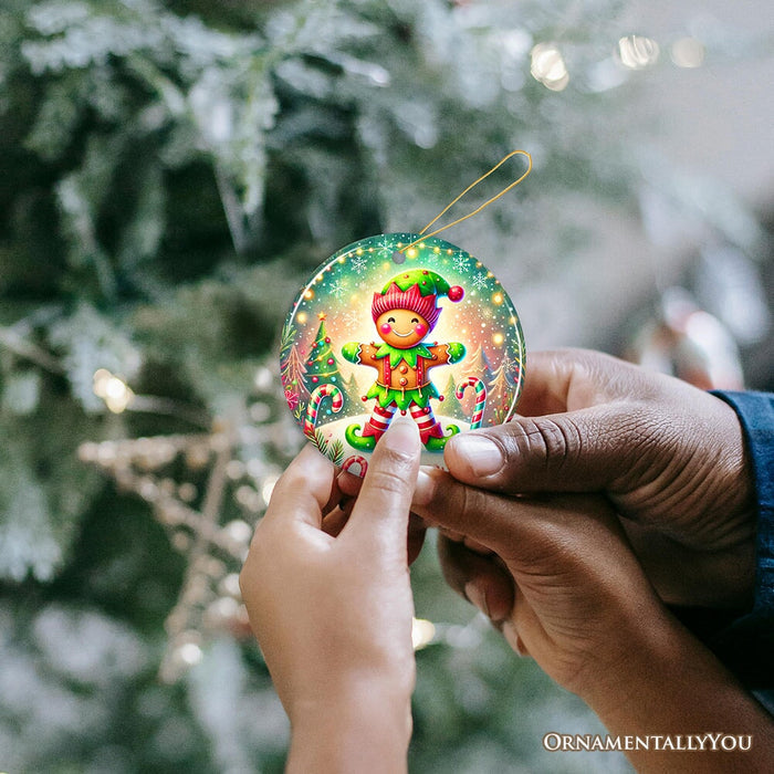 Gingerbread Man as a Christmas Elf Ornament, Magical Holiday Gift and Tree Decor Ceramic Ornament OrnamentallyYou
