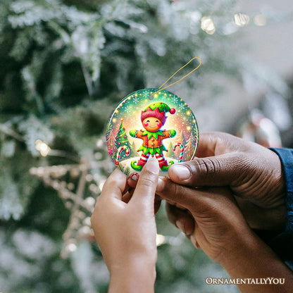 Gingerbread Man as a Christmas Elf Ornament, Magical Holiday Gift and Tree Decor Ceramic Ornament OrnamentallyYou